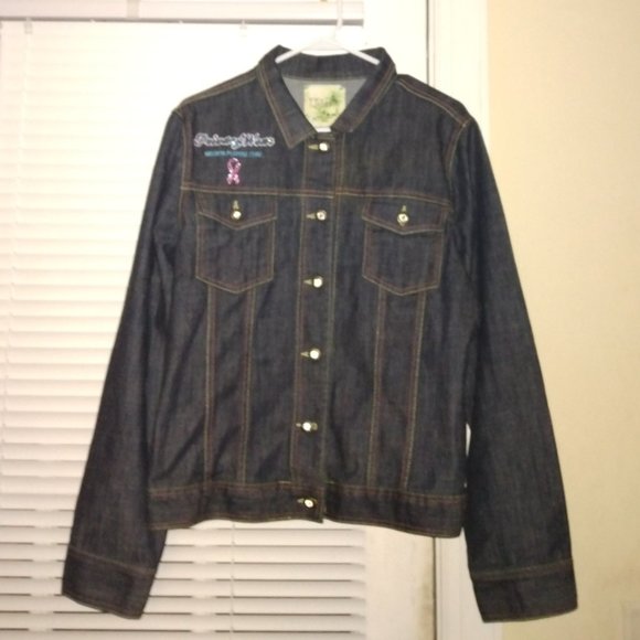 ❤️PRIVACY WEAR Jeweled Pink Ribbon Breast Cancer Awareness Denim Jacket Size XXL - Picture 4 of 12